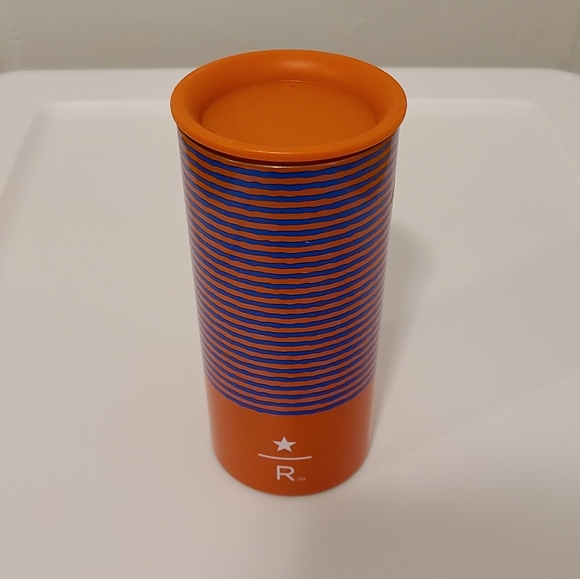NWT Starbucks Tumbler Orange Navy Stripe - Picture 1 of 4